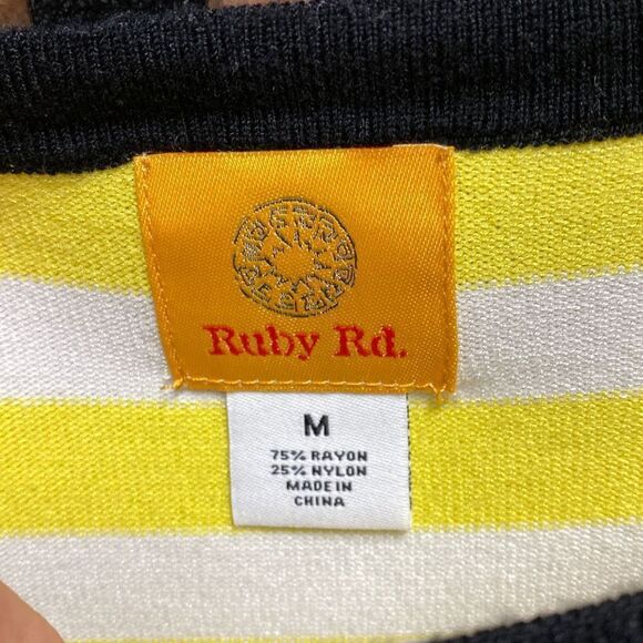 Ruby Rd. Yellow Stripe 3/4 Sleeve Sweater Size Medium - Picture 3 of 5